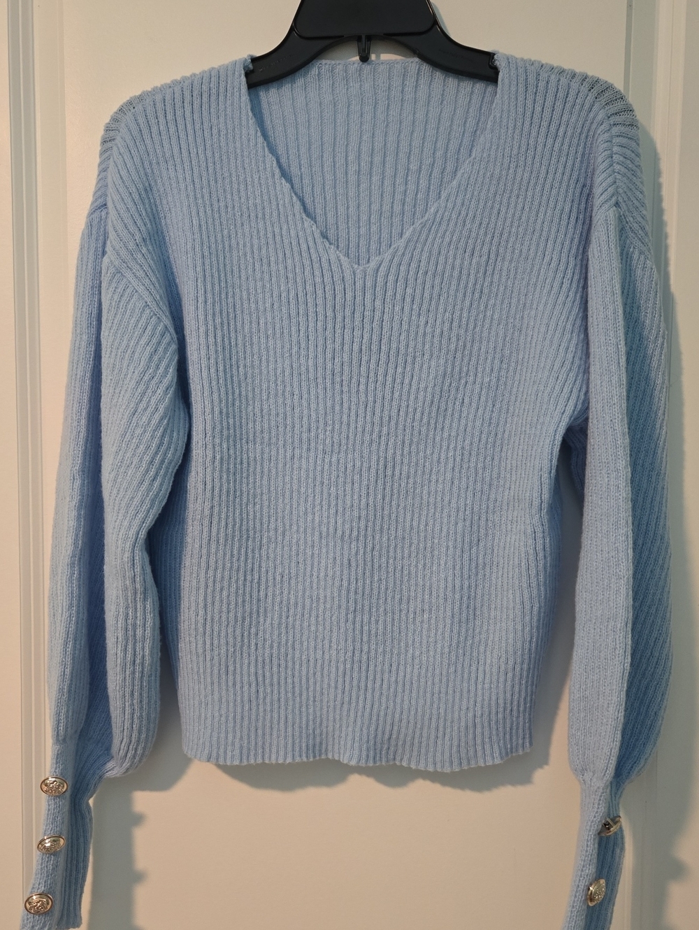 Light Blue V-Neck Ribbed Sweater